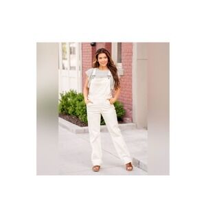 NWT Judy Blue Women's 3XL Ecru Hi-Rise Cuffed Straight Overalls Style #88628